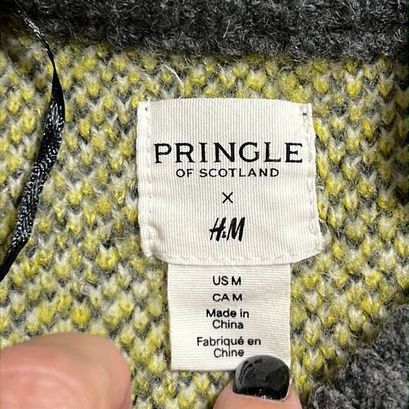 PRINGLE OF SCOTLAND X H&M size medium oversized Argyle Sweater grey yellow cream - Picture 7 of 9